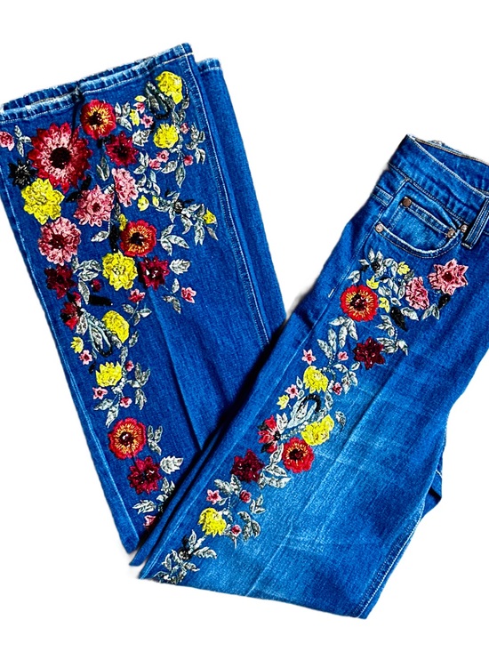Alice + Olivia Denim - Alice + Olivia ~ Size 27 ~ Blue Denim W/ Multi-Colors Embroidery Floral Jeans